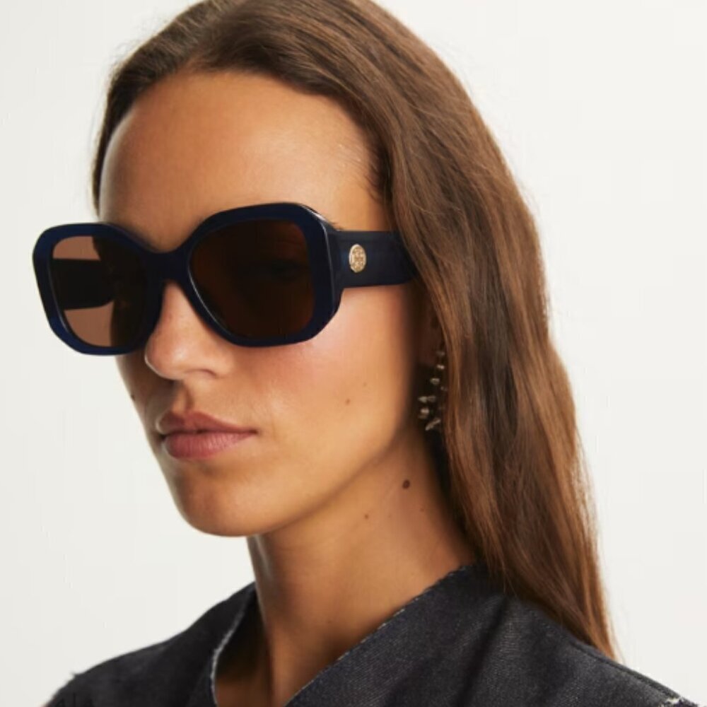 NWT！NEW! Tory Burch Oversized Square Butterfly Sunglasses -Navy / Solid Brown